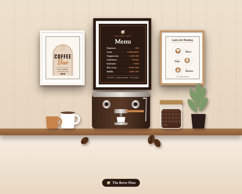 Coffee Bar Signs Printable Set of 6, Home Cafe Menu Sign, Espresso Drink Guide, Kitchen Wall Art, Brew Ratio Chart image 6