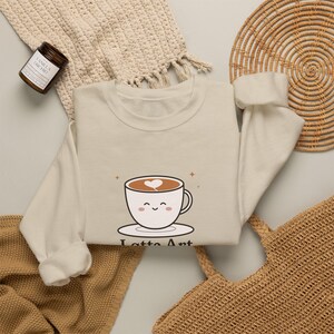 Home Barista Gift, Latte Art in Progress Sweatshirt, Cute Coffee Cup Crewneck, Funny Latte Lover Sweater, Coffee Lover Gift image 2
