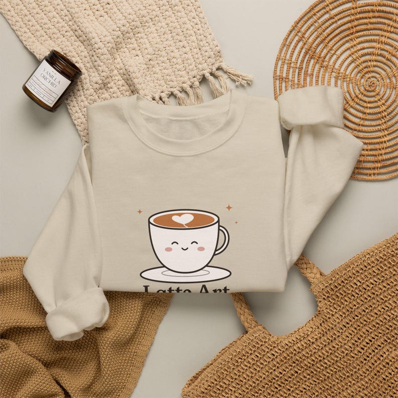 Home Barista Gift, Latte Art in Progress Sweatshirt, Cute Coffee Cup Crewneck, Funny Latte Lover Sweater, Coffee Lover Gift image 2