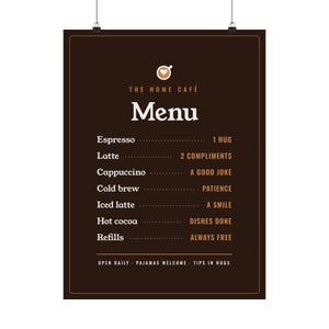 Coffee Bar Decor Gift, Home Café Menu Poster, Funny Coffee Menu Wall Art, Coffee Station Sign Print, Kitchen Wall Decor image 5
