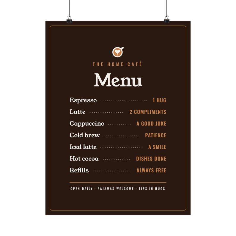 Coffee Bar Decor Gift, Home Café Menu Poster, Funny Coffee Menu Wall Art, Coffee Station Sign Print, Kitchen Wall Decor image 5