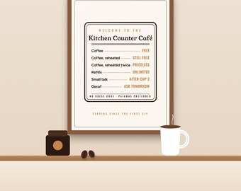Coffee Bar Decor Gift, Kitchen Counter Café Menu Poster, Funny Coffee Sign Wall Art, Coffee Station Kitchen Print