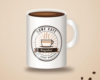 Coffee Lover Gift, Home Café Regular Mug, Retro Coffee Badge 15oz Mug, Home Barista Gift, Large Coffee Mug for Her
