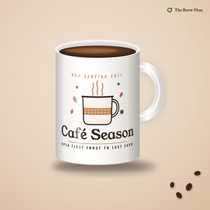 Café Season 15oz Ceramic Mug, Cozy Fall Winter Latte Cup, Coffee Lover Gift image 2