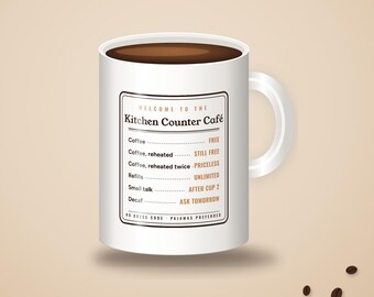 Coffee Lover Gift, Kitchen Counter Café Menu Mug, Funny Coffee Menu 15oz Mug, Home Café Gift, Housewarming Coffee Mug