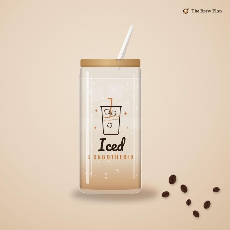 Iced Coffee Lover Gift, Iced and Unbothered Glass Cup with Lid and Straw, 16oz Can Glass, Aesthetic Iced Latte Cup for Her image 1