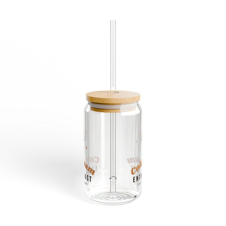 Iced Coffee Lover Gift, Cold Foam Enthusiast Glass Cup, 16oz Can Glass with Bamboo Lid and Straw, Cute Iced Latte Cup image 5