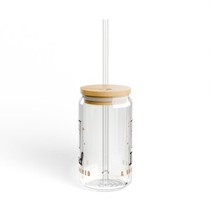 Iced Coffee Lover Gift, Iced and Unbothered Glass Cup with Lid and Straw, 16oz Can Glass, Aesthetic Iced Latte Cup for Her image 2