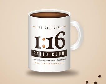 Coffee Nerd Gift, 1:16 Ratio Club Mug, Pour Over Coffee Ratio 15oz Mug, Home Barista Gift, Specialty Coffee Lover Mug