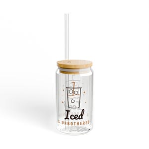 Iced Coffee Lover Gift, Iced and Unbothered Glass Cup with Lid and Straw, 16oz Can Glass, Aesthetic Iced Latte Cup for Her image 4