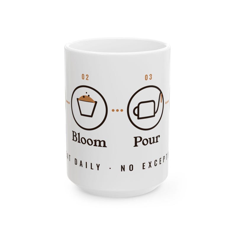 Pour Over Coffee Gift, Grind Bloom Pour Sip Mug, Coffee Brewing Steps 15oz Mug, Home Barista Gift, Coffee Lover Mug image 5