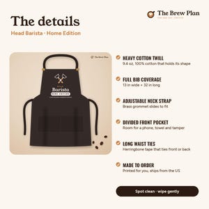 Home Barista Gift, Head Barista Home Edition Apron, Espresso Lover Kitchen Apron, Coffee Gift for Dad or Mom image 3