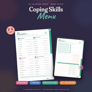 Coping Skills Printable Poster for Kids Teens Calm Down Corner Coping Strategies Menu Therapy Office Decor School Counselor Mental Health