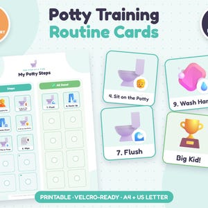 Tableau imprimable pour l'apprentissage de la propreté, étapes visuelles de la routine des toilettes pour les tout-petits, tableau de récompenses et certificat, cartes de salle de bain modifiables