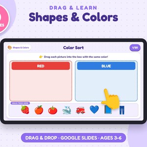 Shapes and Colors Activities Google Slides for Toddler, Drag and Drop Sorting Game Preschool, Color Recognition Homeschool, Interactive