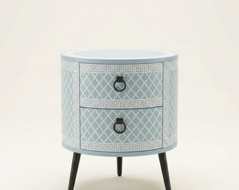 Handmade Handmade Bone Inlay Round Bedside Table  Handmade Nightstand  Side Table  Boho Bedroom Furniture