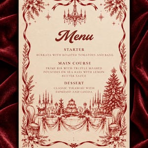 Christmas Menu Template | Editable Canva Dinner Menu | Holiday Table Decor | Digital Download