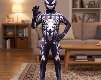 Déguisement de super-héros noir pour enfants | Combinaison anti-héros sombre | Combinaison cosplay Halloween | Combinaison intégrale pour garçons et filles | Cadeau déguisement