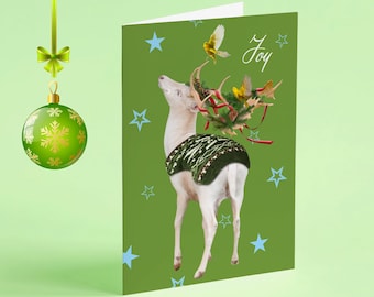 Christmas Holiday Card with Winter White Elk Holly and Sweater