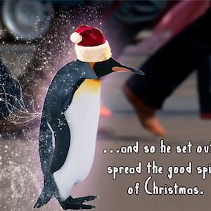 Carte de Noel unique: Penguin Holiday I