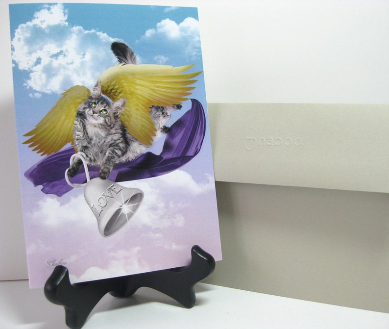 Gray Tabby Cat Angel Love Valentine Blank Card
