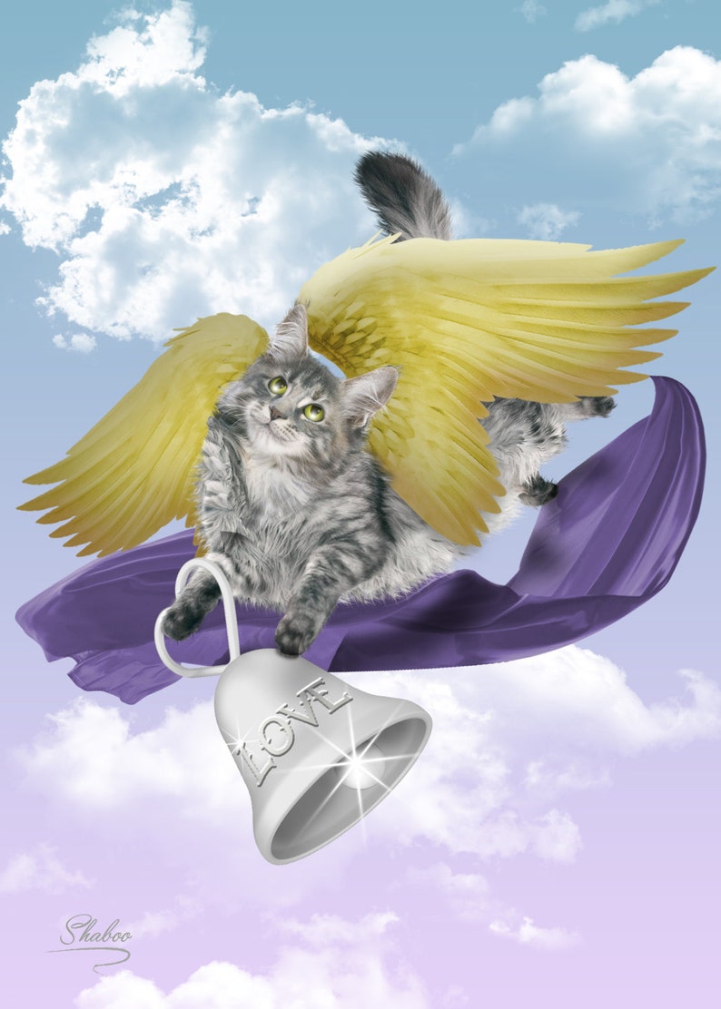 Gray Tabby Cat Angel Love Valentine Blank Card