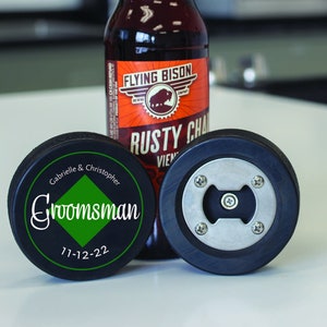 Hockey Wedding, Gifts To Ask Groomsmen, Hockey Puck Bottle Opener, Custom Groomsmen Gift, Groomsman Hockey, Ice Hockey Beer Gifts For Men