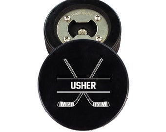 Bräutigam Hockey Geschenke, Personalisiertes Biergeschenk, Hockey Puck Flaschenöffner, Bräutigam Bieröffner, Vater der Braut, Bräutigam Geschenk, Bester Mann