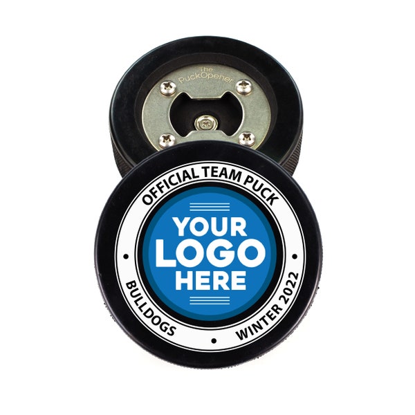 Official Team Puck | Hockey Beer Gift | Bottle Opener made from a REAL Hockey Puck | Coach Gift | Your Logo Here