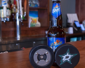 Dallas Stars Flaschenöffner, Hockey Puck Flaschenöffner, Hockey Bier Öffner, Vatertagsgeschenk 2022, Magnet Flaschenöffner, Hockey Barzubehör