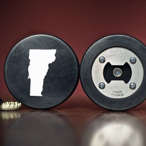 The PuckOpener - Vermont - Bottle Opener made from a REAL Hockey Puck