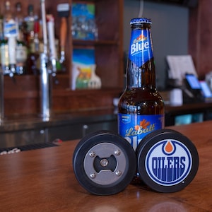 Edmonton Oilers | Bottle Opener made from a Real Hockey Puck | Oilers | Oilers Hockey