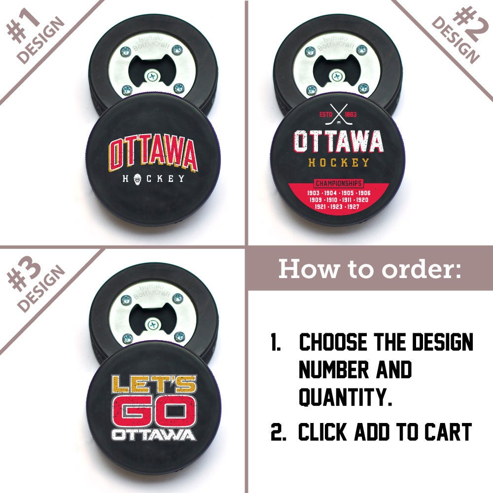 Ottawa Senators, Bottle Opener made from a Real Hockey Puck, Senators, Senators Hockey, Coaster