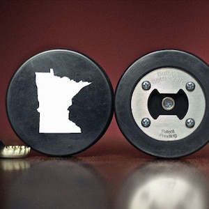 The PuckOpener - Minnesota - Bottle Opener made from a REAL Hockey Puck