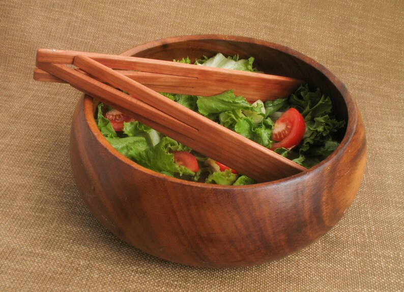 Salad Tongs, Salad Servers, Wooden Tongs, Kitchen Tongs, Cherry Wood Kitchen Utensil, Wedding Gift, Housewarming Gift