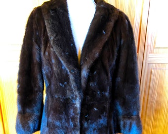 Vintage Ranch Mink Coat, Dark Brown Mahogany Mink, Genuine Mink, Full Length Mink Fur Coat, Women's Small Petite Full Length Mink