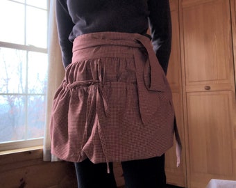 Back in Stock! Garden Apron, Gathering Apron, Harvest Apron, Woven Cotton Apron, Egg Gathering Apron, Red & Tea-dyed Check, Farmhouse Apron