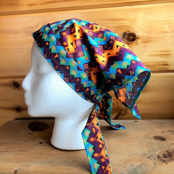 Triangle Headscarf, Adult Headband Kerchief, Summer Hair Covering, Cotton Bandana, Chemo Headscarf, Abstract Print Headscarf