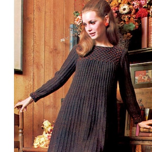 Knit Instructions, Knitting Pattern, Knitting  Instructions, Knitted Pullover Dress, Retro Dress, Mini Dress,  1960s Vintage Knitted Dress