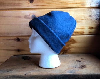 Fleece Brim Hat, Fleece Beanie, Dark Blue Fleece Hat, Warm Fleece Brim Hat