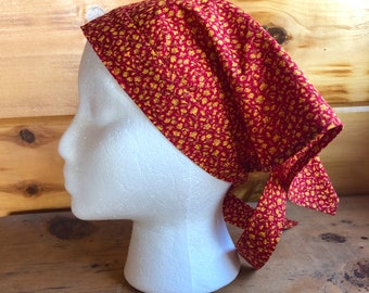 New for Spring! Adult Headscarf, Triangle Headscarf, Summer Hair Covering, Cotton Bandana, Chemo Headscarf, Red Calico Headscarf