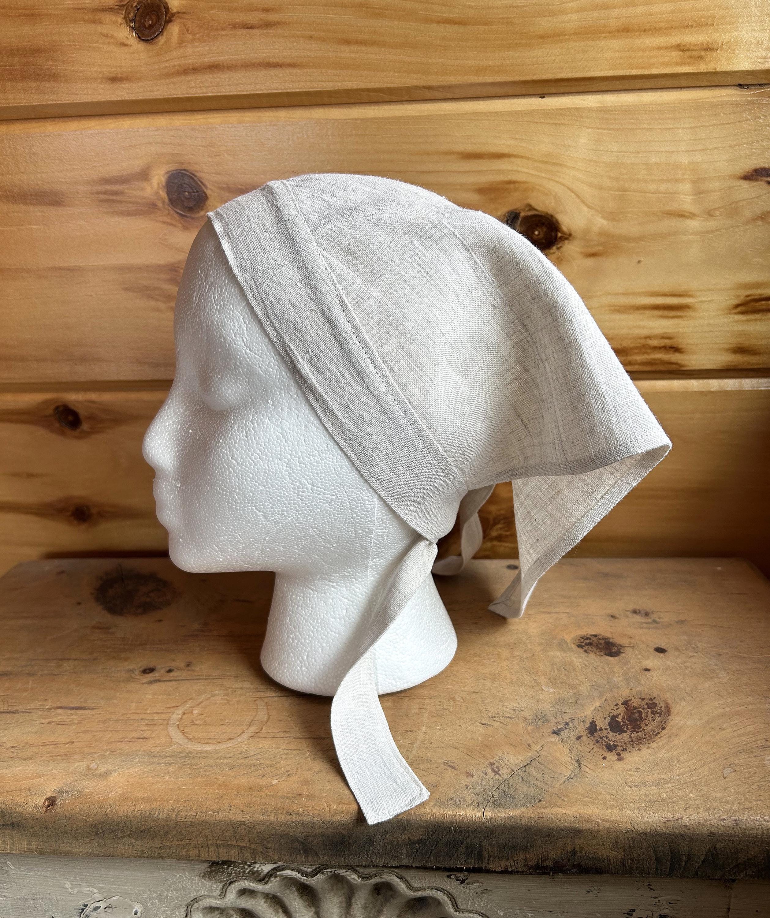 Boheme Cream Linen Bandana Linen Headscarf, Triangle Bandana,Hair bandana and scarf  main image 4