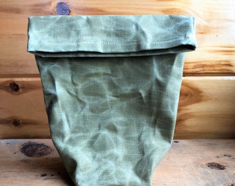 Reusable Brown Bag, Waxed Canvas Lunch Bag, Eco Friendly Lunch Bag, Beeswax Canvas Lunch Bag,