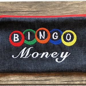 Pochette à fermeture éclair pour billets de bingo, sac d'argent pour bingo, pochette pour bingo, sac à fermeture pour bingo