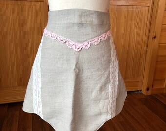 Linen Half Apron, Linen & Crochet Lace Apron, Shabby Chic Apron, Kitchen Apron, Retro Apron, Linen Apron, Vintage Aprons, Crochet Lace