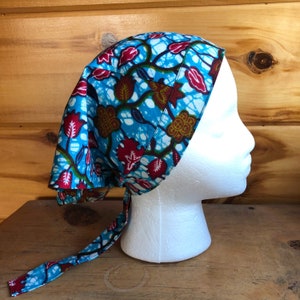 New for Spring Adult Headscarf, Batik Triangle Headscarf, Summer Hair Covering, Cotton Bandana, Chemo Headscarf, Batik Floral Headscarf image 4
