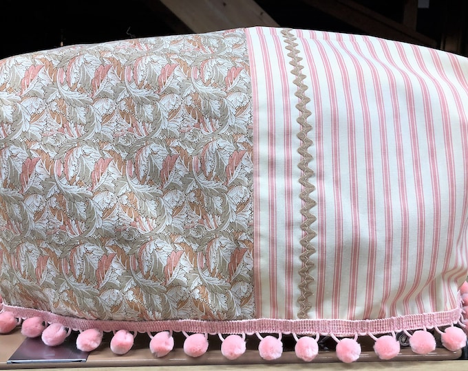 Pink Leaf Sewing Machine Cover: Cotton Dust Cover with Pom Poms
