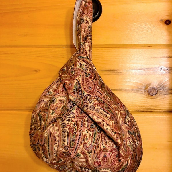 Japanese Knot Bag, Reversible Knot Bag, Reusable Bag, Tote Bag, Eco Friendly Bag, Paisley Origami Bag, Knitting Bag,Zero Waste, Knitting Bag