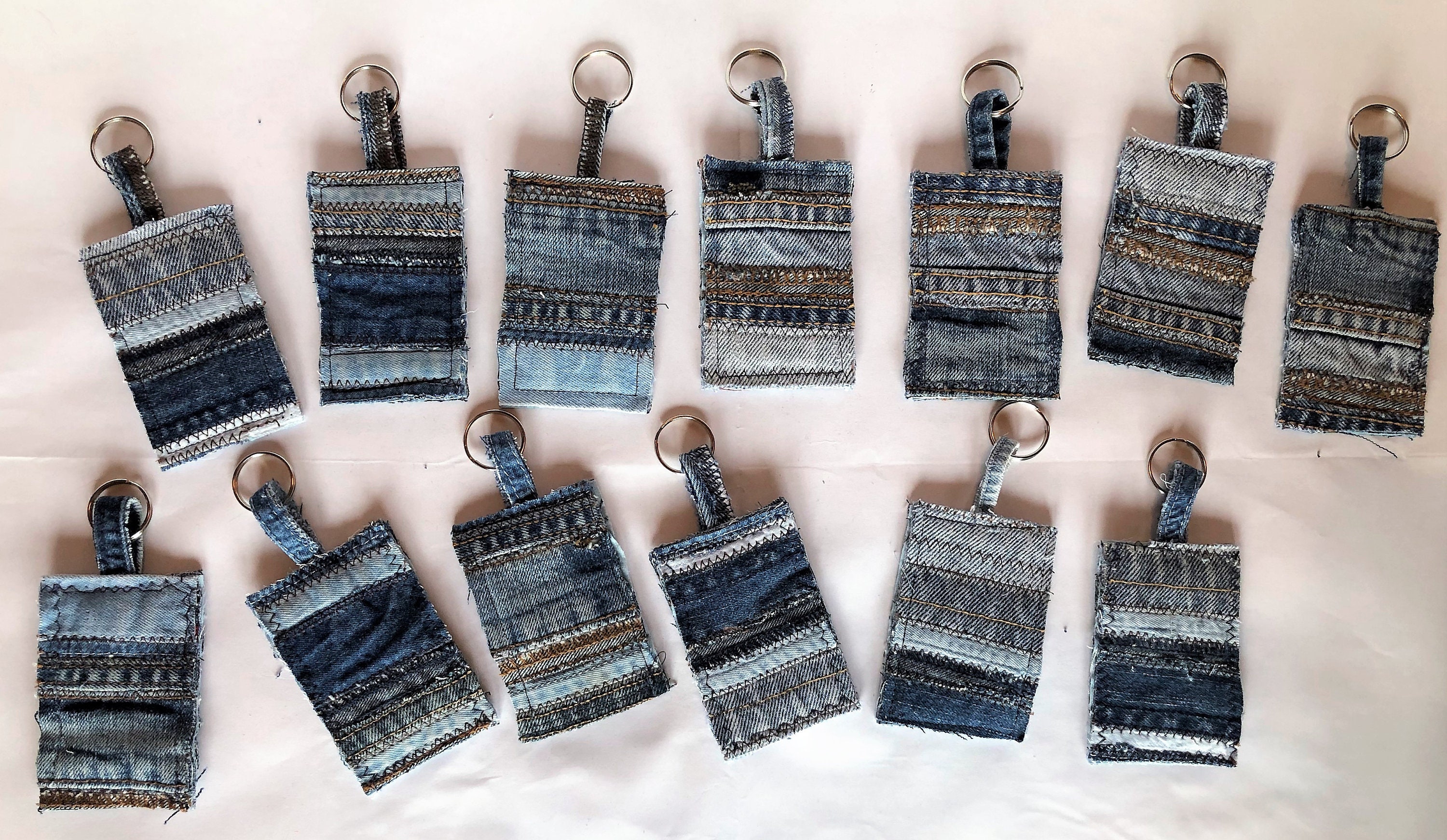 Recycled Denim Keychain: Upcycled Patchwork Key Fob - Etsy
