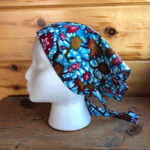 New for Spring Adult Headscarf, Batik Triangle Headscarf, Summer Hair Covering, Cotton Bandana, Chemo Headscarf, Batik Floral Headscarf image 1